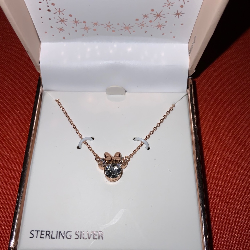NIB Disney Minnie rose gold plated CZ 16" necklace
